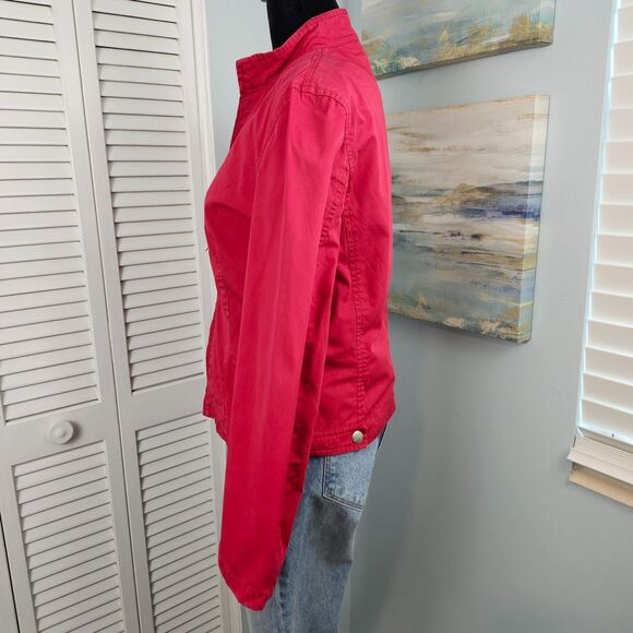 VTG WEEKEND MaxMara Red Jacket Size Medium Moto Double Zip Italian Made Cotton - Picture 5 of 11